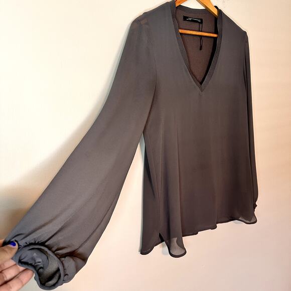 Zara Women Gray Blouse Long Sheer Cuffed Sleeve size S - Picture 2 of 7